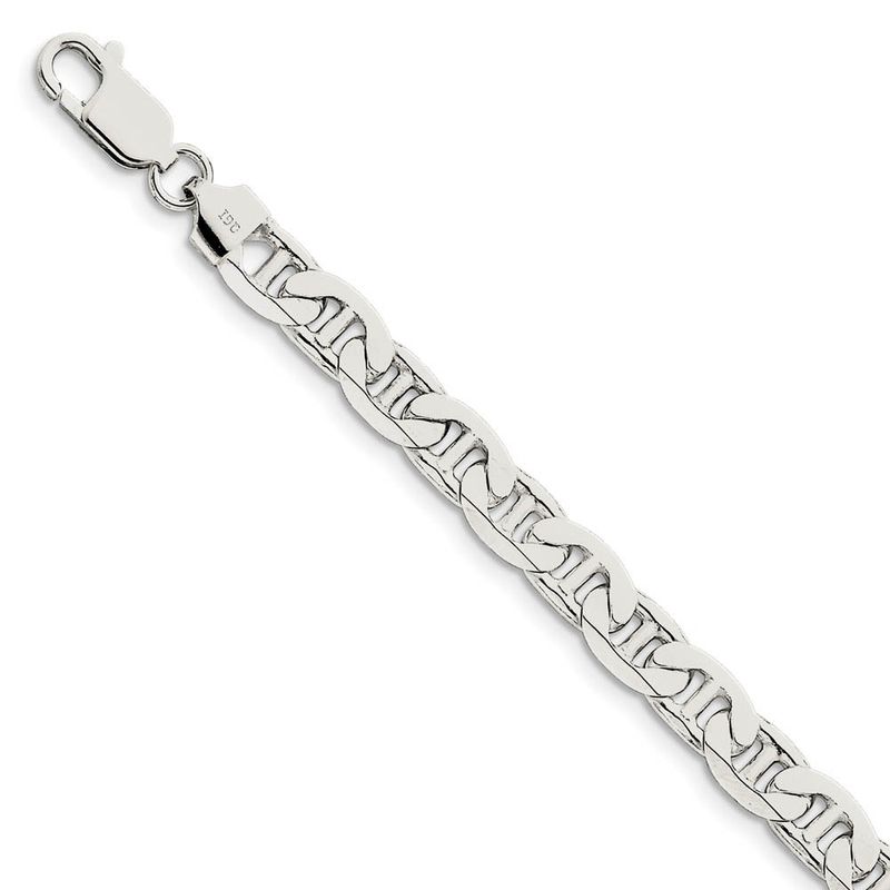 Men's 7mm, Sterling Silver, Solid Anchor Chain Bracelet, 9 Inch